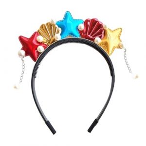 minkissy Bandeau Cheveux Garçon Fille Thème Océan avec Design et Étoile de Mer Accessoire Léger pour Déguisement Sirène Fille Fête Carnaval et Anniversaire Couleur Rouge Doré (Master Self, neuf)