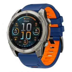 CZhkg 26mm Silicone Bracelet pour Garmin Enduro 3 Strap, Respirant Wristband Armband Band Bracelet de Montre Lib&eacute;ration Rapide R&eacute;glable Sangle pour Garmin Epix Pro (Gen 2) 51mm (bleu orange) (CZhkg, neuf)