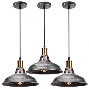 STOEX 3PCS Suspension Luminaire Vintage Métal 27cm, Lustre Plafonnier Industriel Lampes LED E27 Corde Ajustable pour Salon Cuisine Restaurant Salle à manger Chambre (Argenté) (STOEX, neuf)