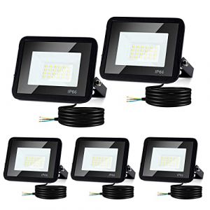 Tubiaz Éclairage de sécurité, 5PCS 50W Projecteur LED Extérieur 4250LM Spot LED Extérieur Puissant, 3000K Blanc Chaud IP66 Etanche, Sécurité Spot led pour Stades, Usines, Parking (Sans prise) (idealnation, neuf)