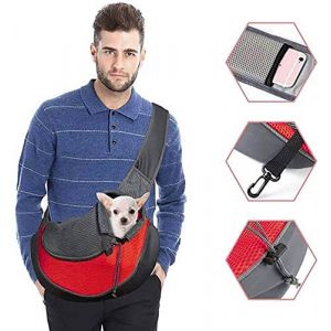 Sac de Transport Chien Sacs &agrave; Bandouli&egrave;re pour Chat Chiot R&eacute;glable Sacs de Voyage pour Petits Animaux Sac &agrave; Main Chien avec Pochette en Filet Respirant Sacoche Chien Portable pour March&eacute; Ext&eacute;rieur (QICHENGUK, neuf)
