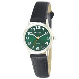 Ravel - Montre Bracelet Femme Facile à Lire avec de Gros Chiffres - Cadran Vert/Ton argenté/Noir (Montres Ravel, neuf)