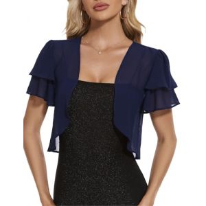Boléros Femme Veste Printemps Été Gilet Femme Chic et Elégant Boléro Cérémonie à Manches Courtes Cardigan en Mousseline pour Robe Bretelle Mariage (AYOZI, neuf)