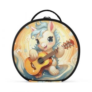 Licorne Jaune De Dessin Animé Créativité Trousse Sac Cosmétique Circulaire de Maquillage Pochette Sacs avec Cloisons Amovibles pour Voyage Filles (HULAHULA, neuf)