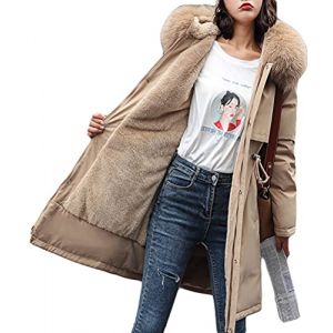 Minetom Manteau Femme Hiver Doudoune Chaud Parka Longue Blouson &Agrave; Capuche en Fausse Fourrure Trenche Grande Taille Duvet en Coton A Kaki S (B.W.S KIT, neuf)