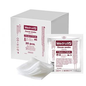 Medrull - Compresses de gaze stériles – 7,5 cm x 7,5 cm - paquet de 100 pièces - Tampons de gaze - Matériel de pansement - Premiers secours. (FORANS, neuf)