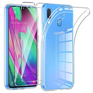 Phoona Coque pour Samsung Galaxy A40 avec 2 Pièces Protection Écran en Verre Trempé,Ultra Transparente Silicone en Gel TPU Souple pour Samsung A40 Couqe,Antichoc Anti-Jaune Etui Bumper (Kohl Florian, neuf)