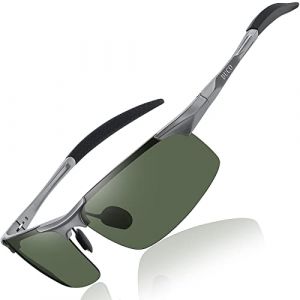 DUCO Lunettes de sport polarisées pour homme - Lunettes de soleil pour conducteur - Ultra légères - Cadre en métal - Protection UV400 - 8177S, Monture en métal et verre vert foncé (Tide Group, neuf)