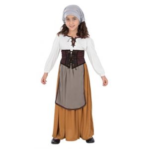 Funidelia D&eacute;guisement de paysanne m&eacute;di&eacute;vale pour fille, Jupe, tablier, chemisier, corset et foulard pour la t&ecirc;te, Moyen &Acirc;ge - Tenue pour enfants pour f&ecirc;tes, Carnaval et Halloween - Taille 10-12 ans (Funidelia FR-BE-LU, neuf)