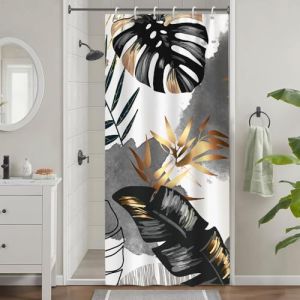 Rideau Douche Anti Moisissure, Uiiooazy Rideau Douche &Eacute;troit 90x180cm Gris Boheme Tropical Foglie di Palmier Jungle Rideaux de Baignoire Tissu Lavable Imperm&eacute;able Rideaux Salle de Bain avec 6 Crochets (dongguibinjingpinxiaodianpu, neuf)