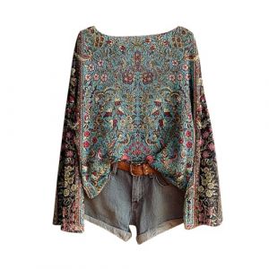 Pulls Femme Vintage Imprim&eacute; Floral Boh&egrave;me Pull Over Tricot&eacute; Chic Et &Eacute;l&eacute;gant Col Rond Manche Longue Sweater Motif Jacquard Hauts Oversize Casual Vetement 2025 Femme D&eacute;contract&eacute;s (Anglekie, neuf)