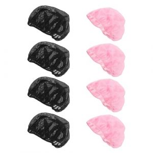POPETPOP 8 pi&egrave;ces Bonnet de Sommeil Maille pour Femme Bonnet de Nuit Respirant et &Eacute;lastique Prot&egrave;ge Cheveux Boucl&eacute;s R&eacute;utilisable et Lavable Noir et Rose (Denneyas, neuf)
