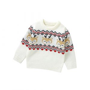 Caziffer Pull Noël Bébé Garçon Fille Pull de Noël Chaud Déguisement Noël Tricoté Pull Bbébé Col Rond Vêtement de Noël pour Bébé 6 Mois-3 Ans (Blanc, 6-9 Mois) (baixia, neuf)