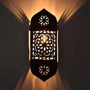 Basma 270285 Applique murale orientale 45 x 19 cm (H x l) Marron fonc&eacute; Galvanis&eacute; Int&eacute;rieur Design vintage Applique murale marocaine Abat-jour forg&eacute; &agrave; la main en fer Culot E14 (L&acute;orient - Das Tor zum Orient, neuf)