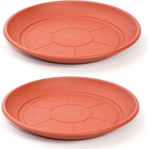 Gen&eacute;rico Lot de 2 soucoupes rondes en plastique PVC pour pot de fleurs Marron 30 cm (CreaTech3D, neuf)