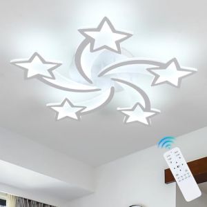 Comely Plafonnier LED Moderne Dimmable, 50W 6200LM Luminaire Plafonnier Avec Télécommande, Créatif Forme De Étoile Lampe de Plafond Pour Chambre À Coucher, Salon, Chambre D'enfant, Dia 70cm (RVA5026, neuf)