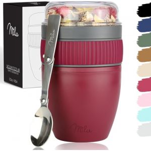 Milu Pot de c&eacute;r&eacute;ales &agrave; emporter 400ml I Pot de yaourt en plastique pour les c&eacute;r&eacute;ales I anti-fuite avec cuill&egrave;re pour le yaourt/porridge (Berry) (Wunschproducts, neuf)