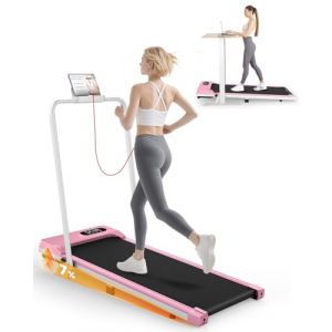 Tapis de Course Électrique Pliant 2 en 1,Walking Pad 1-8 km/h, 2.5HP -Tapis Roulant électrique Extra Large 40cm- Télécommande et Écran LCD-Cadre Renforcé 130KG Max-pour Bureau à Domicile (Rose pâle) (Luckyearn, neuf)