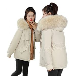 Minetom Manteau Femme Hiver Doudoune Chaud Parka Longue Blouson À Capuche en Fausse Fourrure Trenche Grande Taille Duvet en Coton D Beige XL (B.W.S KIT, neuf)