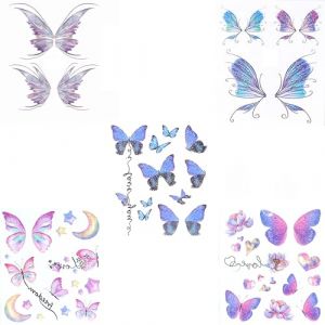 Syiyunran Autocollants Tatouages Ailes De Papillon - 5 Feuilles, Tatouage Visage Festival pour Les Yeux et le Visage, Maquillage DIY, Adapt&eacute;s Aux D&eacute;fil&eacute;s Mode, Spectacles, F&ecirc;tes R&eacute;unions (syiyunran, neuf)