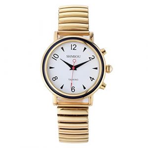 SHMIOU Montre parlante fran&ccedil;aise pour Montre-Bracelet &agrave; Quartz &agrave; Voix Forte Unisexe pour malvoyants, Aiguilles Plus Longues avec Bracelet Extensible en Acier Inoxydable dor&eacute; (SHMIOU Montre Parlante, neuf)