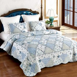 DECMAY Couvre Lit 2 Personnes 250x270 cm, Dessus de Lits et Couvre-Lits Patchwork Matelassé en Bleue à Motif Floral, Couvre Canapé Léger et Confortable, Jeté de Lit Design Élégant avec Volants (Clourhoom, neuf)