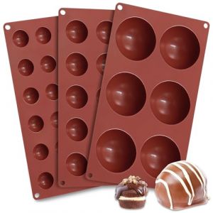 Leyrens 3 Pi&egrave;ces Moule Silicone Patisserie Demi Sphere, Silicone Outil de Cuisson, R&eacute;utilisable moules &agrave; chocolat chaud, 6/15/24 Cavit&eacute;s, pour Mousse en D&ocirc;me, Pudding, G&acirc;teaux, Boules de Glace (Sztrancsikne Trade Kft., neuf)