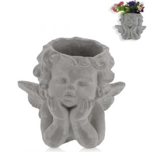HERCHR Pot De Plante, T&ecirc;te d'ange Surface Plate Porte-Fleur Vase Ange Vase Ciment Ange Pot De Fleur Ornement De Bureau pour Salon Jardin (KnowStoree, neuf)