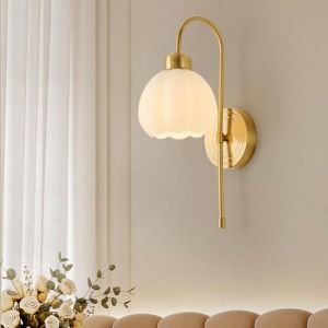 OOWOKS Applique murale en verre E14 Lampe murale r&eacute;tro en laiton dor&eacute; avec abat-jour floral Design cr&eacute;atif en forme de tulipe Lampe de chevet d&eacute;corative pour chambre &agrave; coucher, salon ou salle de bain (AMZ-0, neuf)