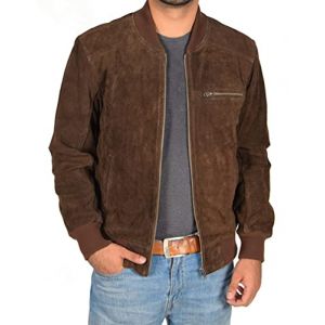 A1 FASHION GOODS Hommes R&eacute;al Su&egrave;de Bombardier Veste Am&eacute;nag&eacute;e Classique Couleurs Noir Marron Marine Bronzer Wade (3XL, Marron) (A1 Fashion Goods, neuf)