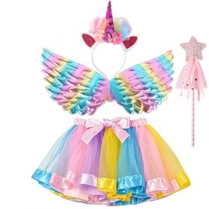 AOUVT 4 Pcs Jupe Buste Licorne Enfant, Robes Fille, Robe de Soirée Licorne, Déguisements cosplay, Robe de Princesse avec Licorne, Convient aux Filles de 3 4 5 6 7 8 Ans (Rose) (MARKET POLIGNONE ANNUNZIATA S.R.L., neuf)