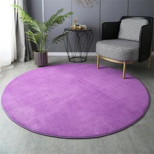 Highdi Tapis Rond 60/80/100/120cm, Couleur Unie Tapis Salon Moderne Tapis de Sol Tapis Poils Ras Antid&eacute;rapant Lavable Tapis pour Chambre Cuisine Int&eacute;rieur Ext&eacute;rieur (60cm,Violet) (Highdi, neuf)