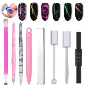 Umiup Lot de 8 stylos magn&eacute;tiques pour ongles - &Agrave; utiliser avec poudre de gel pour les yeux de chat ou vernis &agrave; ongles - Stylo magn&eacute;tique pour les yeux de chat - Effet magique - Rose (BETTERME DIRECT, neuf)