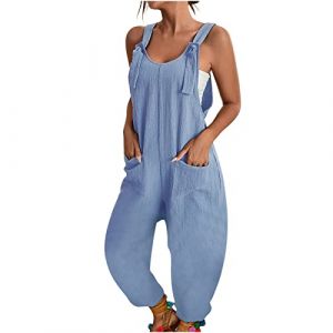 Combinaison Ample Femme Chic, Jumpsuit À Bretelles Dos Nu pour Femme Combishort sans Manche Barboteuse Jambes Larges Salopette Fluide Playsuit Décontractée avec Poches Spaghetti Pantalon (xqYSmk, neuf)