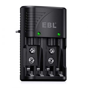 EBL Universel Direct Chargeur de Piles Rechargeables pour AA/AAA et 9V, Chargeur Piles 6802 pour AA AAA NI-MH et 9V Piles Rechargeables avec Indicateur LED, 100-240V Tension Mondiale (EBL Stores, neuf)