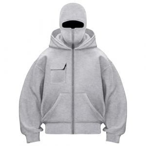 G&eacute;n&eacute;rique Sweat &agrave; Capuche Homme Hoodie Zipp&eacute; Veste Double Capuche Sweat Demi-Zip Poche Kangourou Veste Moto Masque Anti-Vent pour Sports de Plein Air V&eacute;lo Hoodie Cagoule Chaude Pull Polaire Hiver (TUSEULOC, neuf)