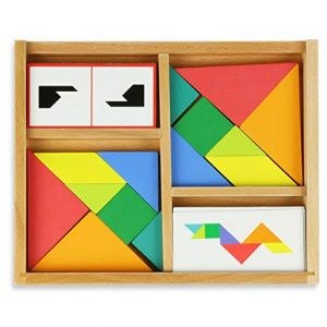 Vilac - Tangram Battle Multicolore - 2 jeux, +100 cartes et 4 niveaux de difficult&eacute;s - Jeu de rapidit&eacute; -De 1 &agrave; 2 joueurs - Jeu De Plateau en bois - A partir de 5 ans - 6061 (La chambre d'Aur&eacute;lia, neuf)