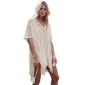 Shuanghao Tunique Tenue Pareo Par&eacute;o Kimono Robe Caftan Kaftan Cache Maillot de Bain Femme de Plage Ete Long Dos Nu Noir Blanc Gilet Dentelle Grande Taille Boho Crochet Mousseline Femme &eacute;t&eacute; &uml;&brvbar;t&uml;&brvbar; Sexy (Shuanghao, neuf)