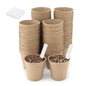 KINGLAKE 100 Pièces 6CM Pot de Culture pour Semis, Peti Pot pour Plantation, Godets de Rempotage, avec 100 5x1 cm Etiquette Plante - pour Jardin, Potager, Serre (JH Gardening, neuf)