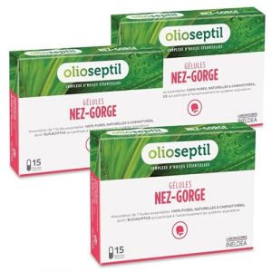 OLIOSEPTIL - G&eacute;lules Nez-Gorge - Complexe de 7 Huiles Essentielles Pures et Ch&eacute;motyp&eacute;es - Assainit le Syst&egrave;me Respiratoire & Apaise la Gorge - D&egrave;s 15 Ans -Lot de 3 (Parabio Sant&eacute;, neuf)
