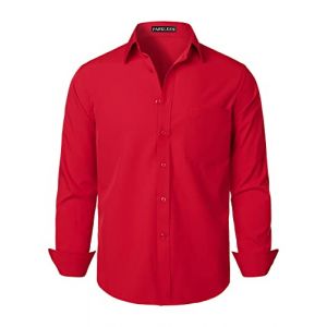 PARKLEES Chemise habillée à manches longues pour homme - Coupe classique - Sans plis - Style décontracté - Avec poche, Rouge flamme, M (PARKLEES, neuf)