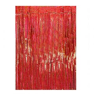 Drucilla Rideaux à lamelles scintillantes - Rideau à paillettes - Franges en aluminium - Serpentins métalliques - Fond pour fête, photo, décoration d'anniversaire, mariage - 1 m x 2 m - Rouge (God Meis, neuf)