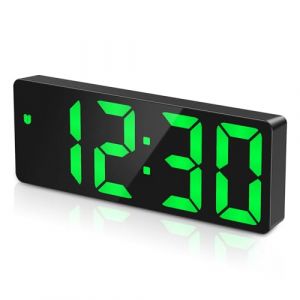 ORIA Réveil Numérique, Horloge de Bureau Numérique, Horloge Digitale à LED avec Voix et Touche Activée, Date, Température, Snooze, 3 Niveaux Luminosité Réglable, Batterie/USB, pour Maison-Vert (SuionEU, neuf)