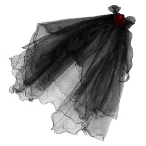 ADOCARN Voile de costume de mari&eacute;e morte : coiffe en dentelle noire avec roses pour f&ecirc;te d'Halloween, accessoires de cosplay de sorci&egrave;re gothique, robe voile de mari&eacute;e (Qihmm, neuf)