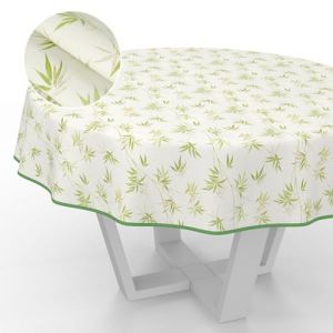 Nappe en toile cir&eacute;e lavable, pour table de jardin, ext&eacute;rieur et int&eacute;rieur, ronde, 100 cm, avec ourlet, bambou (anrotradegmbh, neuf)