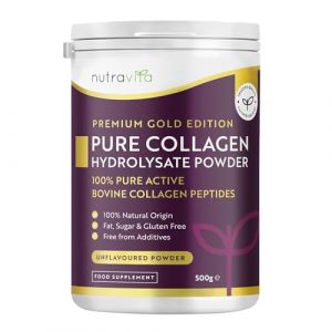 Nutravita Poudre de Collagene 500g - 100% Premium Peptides de Collag&egrave;ne Hydrolys&eacute;s Pur, Type 1-50 Portions, Go&ucirc;t Neutre - Peptide de Collagen Hydrolysat - Collagene Bovin &agrave; Boir - 8 Acides Amin&eacute;s (Nutravita, neuf)