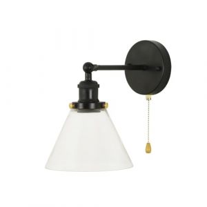 Jadssox Applique murale am&eacute;ricaine moderne en verre avec interrupteur &agrave; tirette, applique murale en fer &agrave; abat-jour transparent, lampes murales industrielles pour salon, salle de bain, porche (prise E (yu xing rui, neuf)