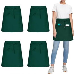 umboom 4 Pièces Vert Tablier de Taille, Courts Cuisine Tablier pour Hommes Femmes Serveuse Chef, Parfait pour Restaurant, Bistro, Café, Bar, Grill, Coiffure (Polycoton - Vert) (Umboom Direct, neuf)