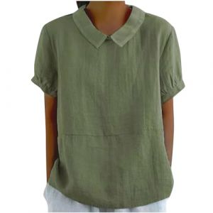 Chemisiers Et Blouses Femme Tunique en Coton Et Lin à Manches Courtes Chic Et ÉLéGant Chemises Couleur Unie Tee Shirt ÉTé Ample Haut Top à Revers LâChe Respirant Blouse Grande Taille Pas Cher Tee (asdkfh(Arriver 5 à 15 jours), neuf)