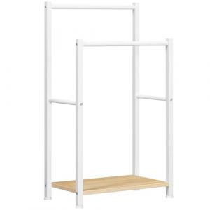HOOBRO Porte-Serviettes sur Pieds, Range-Serviettes avec 2 Barres, Support Salle de Bain, 42 x 24 x 80 cm, pour Serviettes, couvertures, journaux, Blanc et Couleur Bois&eacute;e EWN02LB01 (HOOBRO FR, neuf)